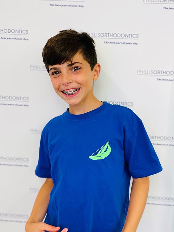 Boy with braces at Phillis Orthodontics in Chelmsford, MA